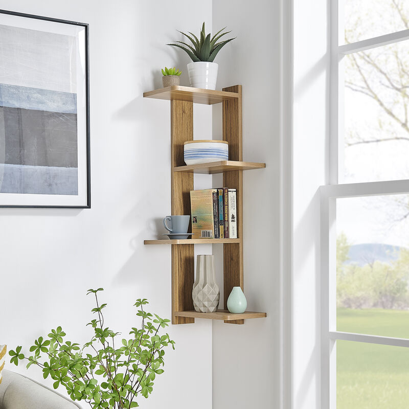Alvar Corner 4-Tier Floating Ledge Column Wall Shelf