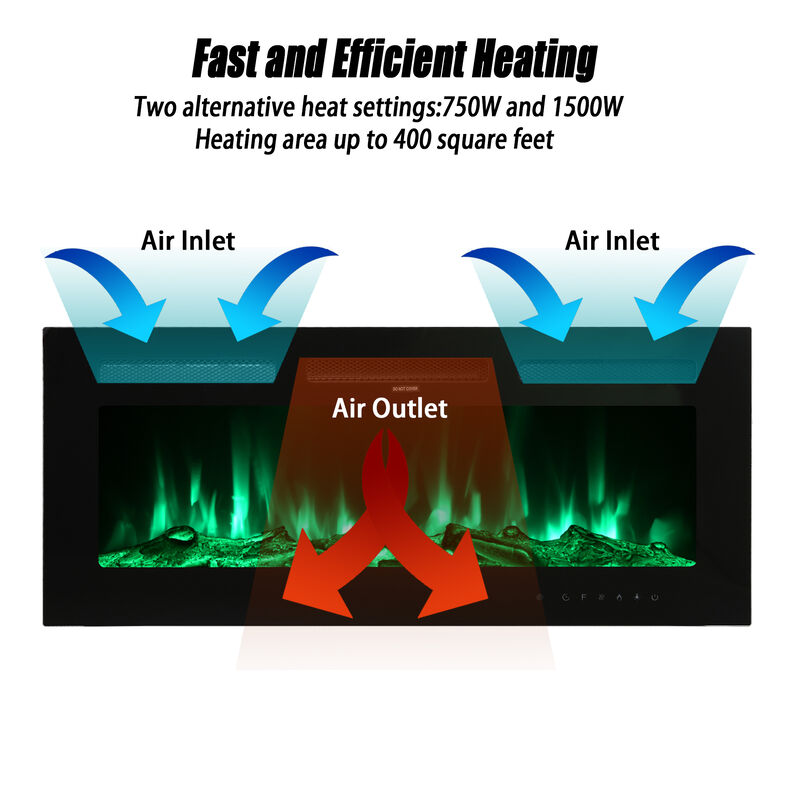 MONDAWE 36" Recessed Wall-Mounted Electric Fireplace 5000 BTU Heater with Remote Control