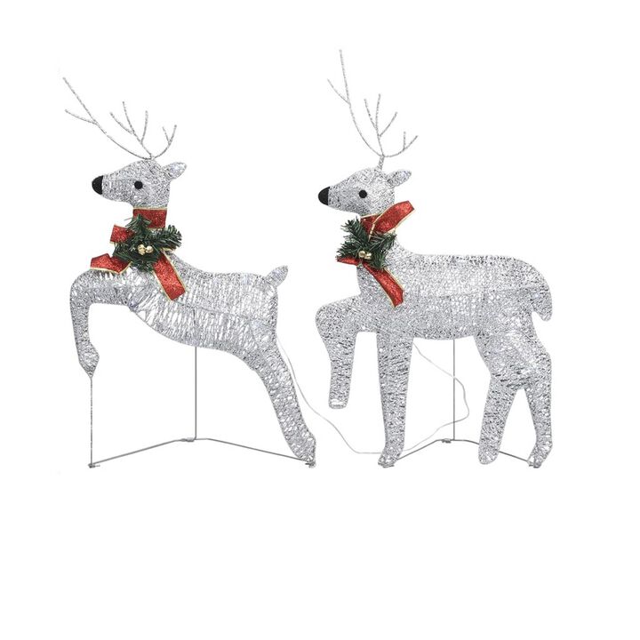 Outdoor 40 LED Light Reindeer Christmas Decoration Set of 2, Metal - Benzara