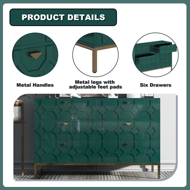 31.77 in. H Freestanding Storage Cabinet Green 6 Drawer Accent Cabinet