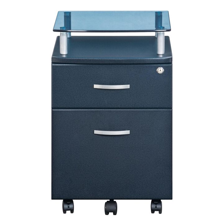 Rolling File Cabinet With Glass Top, Graphite