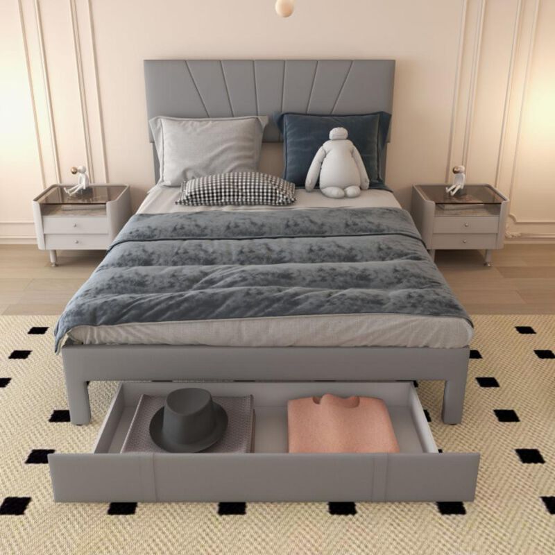 Hivvago Upholstered Bed Frame with Drawer and Adjustable Headboard