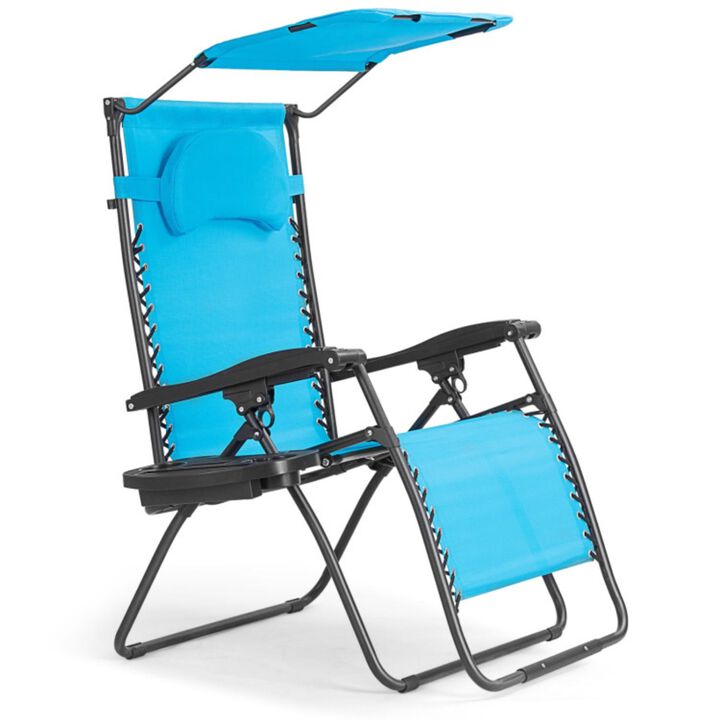 Hivvago Folding Recliner Lounge Chair with Shade Canopy Cup Holder