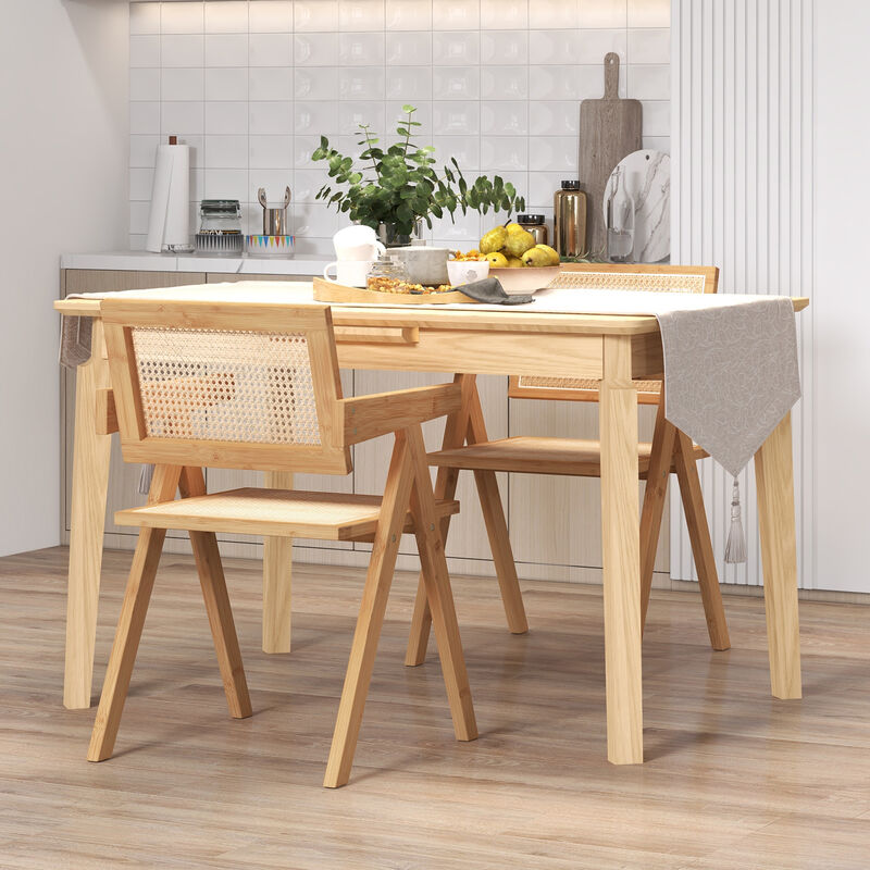 Set of 2 Rattan Accent Chairs with Natural Bamboo Frame-Natural