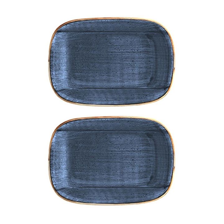 Dusk 5.5" x 4" x h:1.25" 7 oz. Rectangular Blue Porcelain Deep Plate (Set of 2)