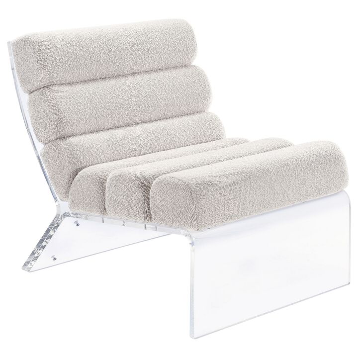 Reta Armless Accent Chair, Modern Ivory Boucle Channel Tuft, Clear Acrylic - Benzara