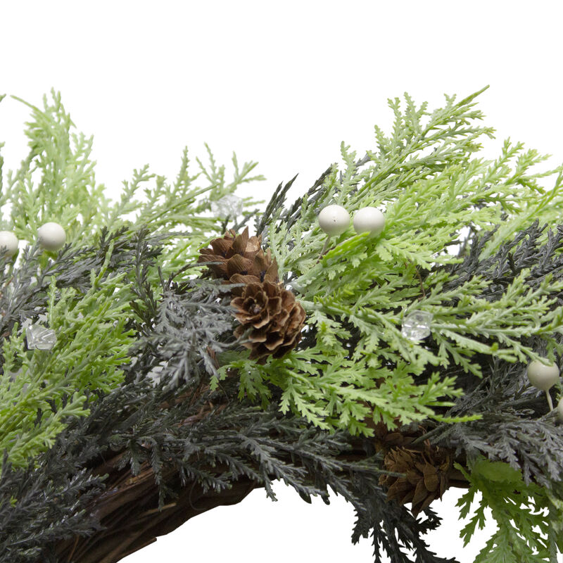 Berry  Cedar and Pine Cone Artificial Christmas Wreath - 24-Inch  Unlit