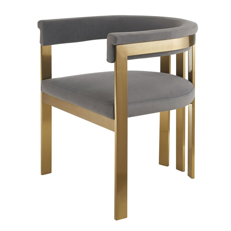 Cid Tayc 25 Inch Dining Chair, Contemporary Art Gray Velvet, Gold Steel - Benzara
