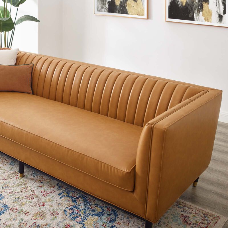Devote Channel Tufted Vegan Leather Sofa Brown EEI-4721-TAN