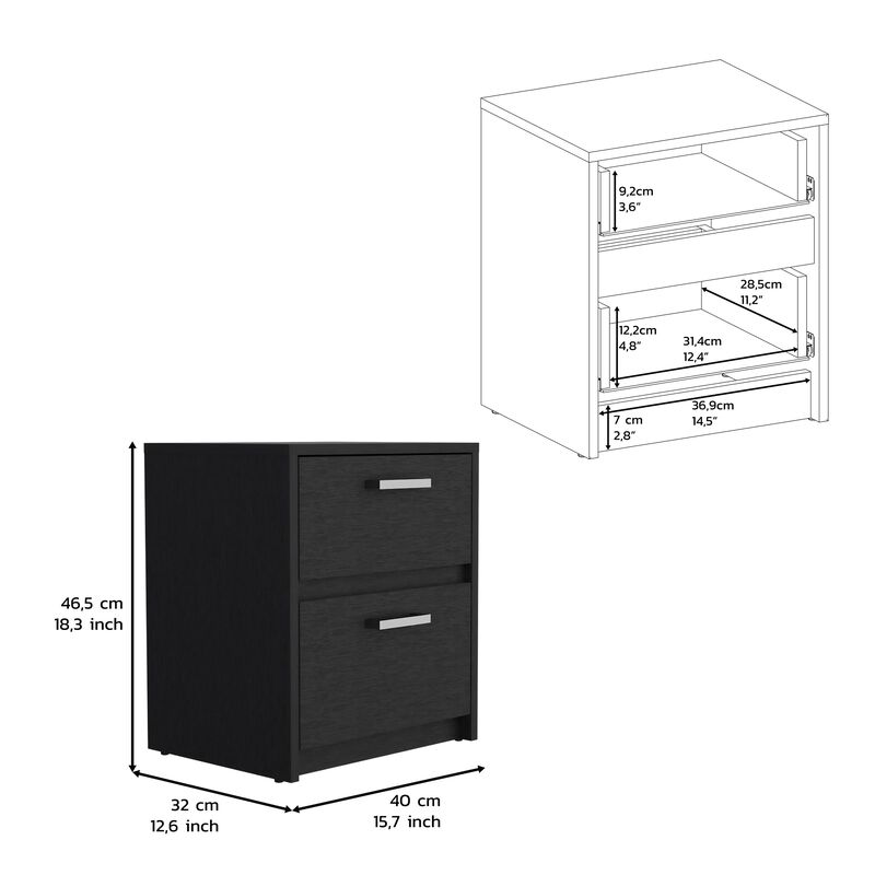 DEPOT E-SHOP Bethel 2 Drawers Nightstand with Handles