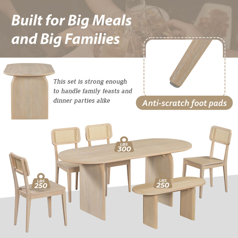 Merax 6 Pieces Table Chairs Bench Dining Set