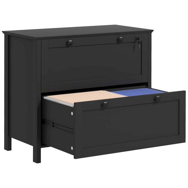 HOMCOM 2 Drawer File Cabinet with Lock and Adjustable Hanging Bar Black