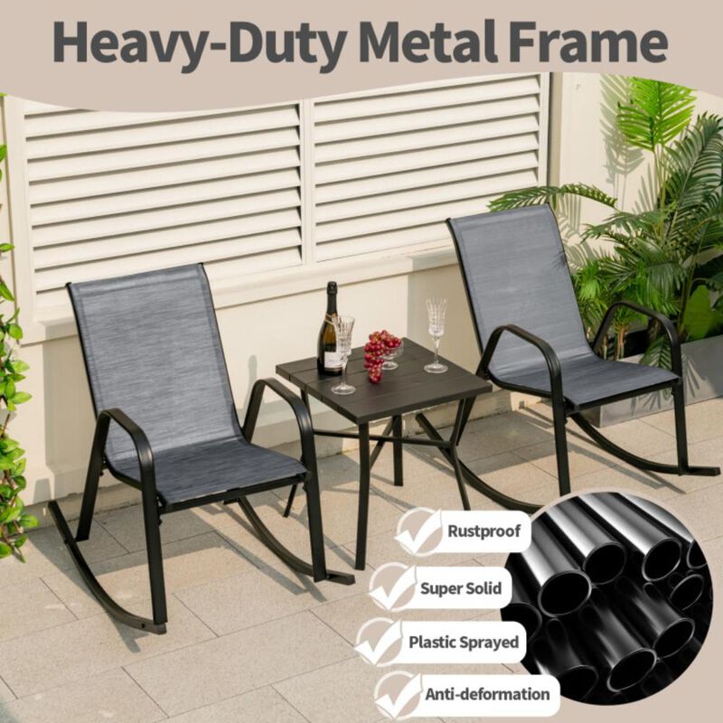 Hivvago Set of 2 Metal Patio Rocking Chair with Breathable Seat Fabric