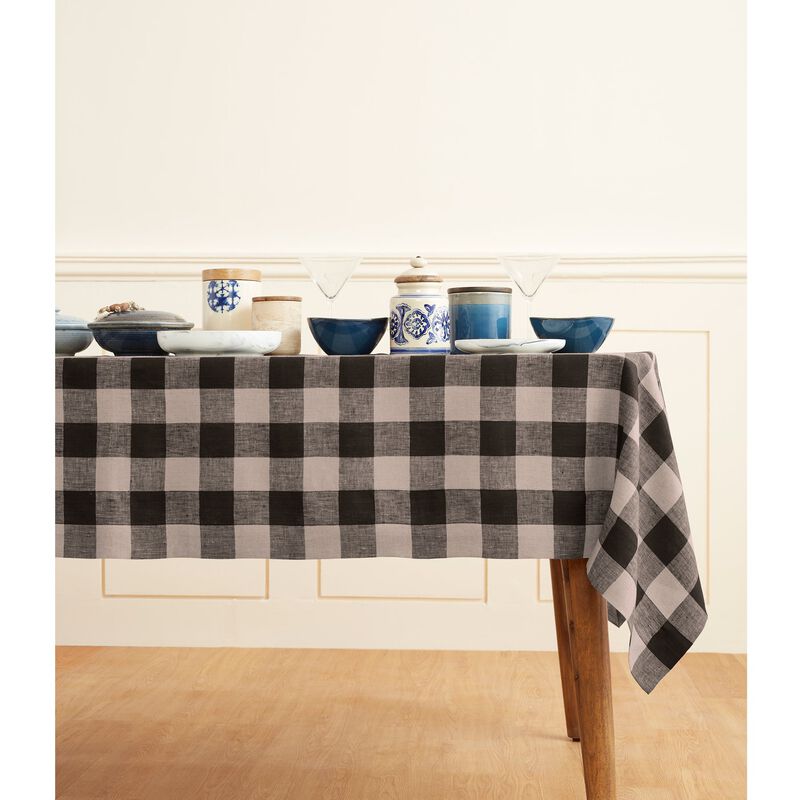 Solino Home 100% Pure Linen Tablecloth | Buffalo Check Dining Table Cloth
