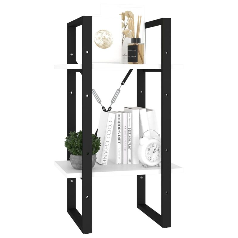 vidaXL White Book Cabinet, 2-Tiered, Modern-Style, Engineered Wood Construction, Easy-to-Clean, 15.7"x11.8"x27.6", Ample Storage Space