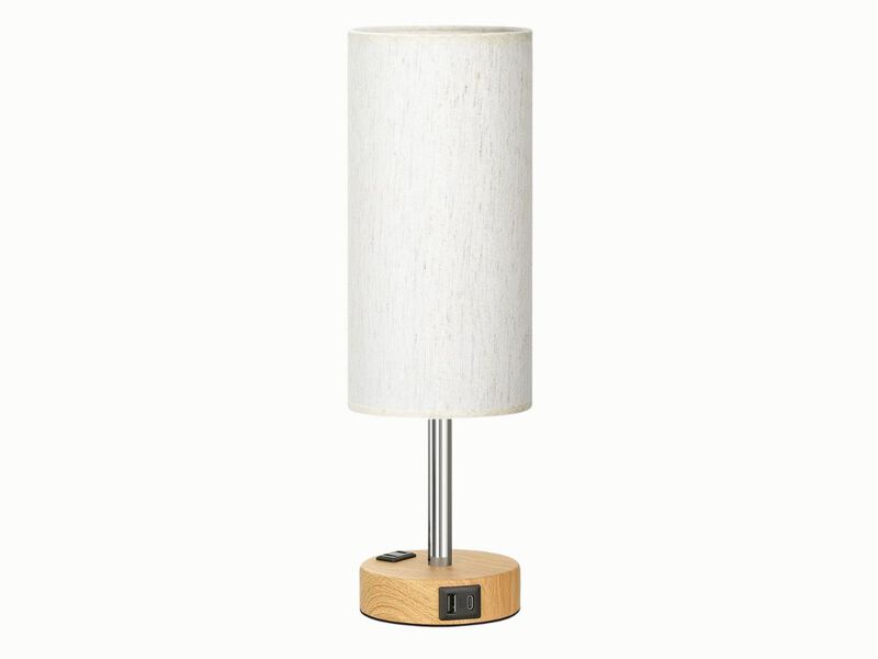 3-Way Dimmable Touch Bedside Lamp with USB-C, AC Outlet, Wood Base & LED Bulb