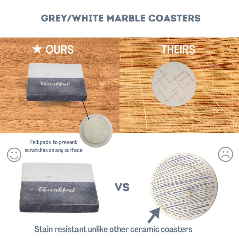 Lexi Home 4 in. Grey Thankful Marble 4-Pack Coaster Set