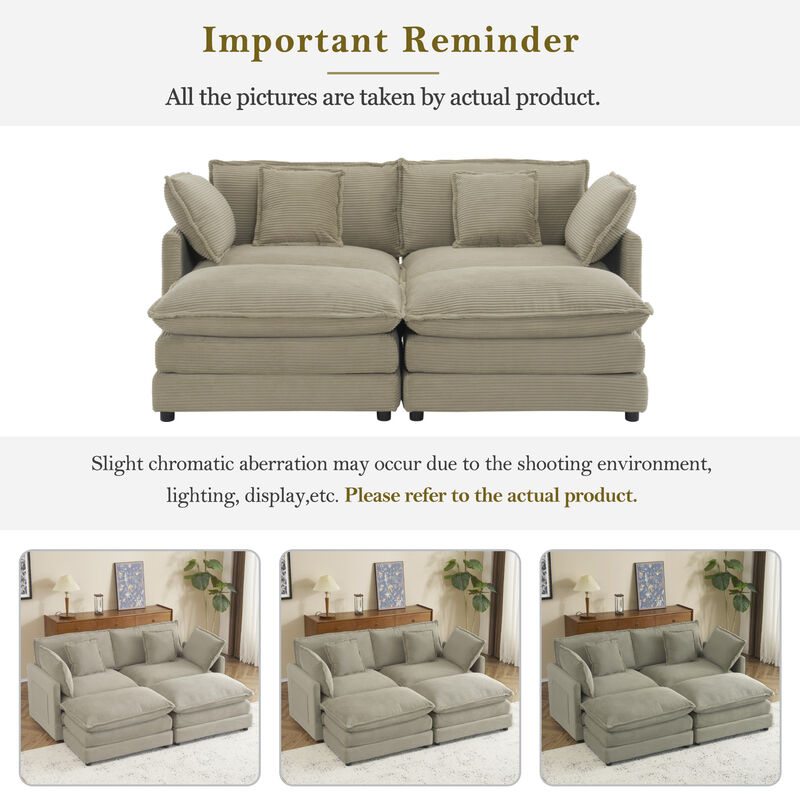 Merax Corduroy Sectional Sofa with Side Storage Pockets