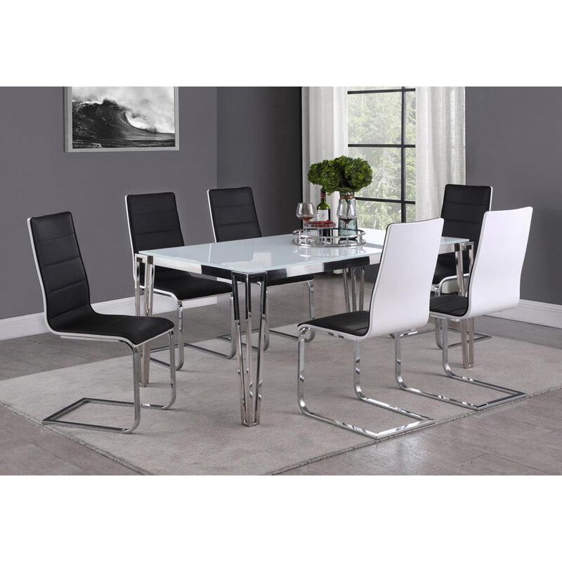 Pauline Rectangular Dining Table with Metal Leg White and Chrome