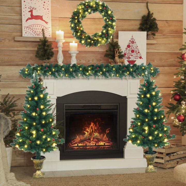 Hivvago 4 Pieces Christmas Decoration Set with Garland Wreath and Entrance Trees