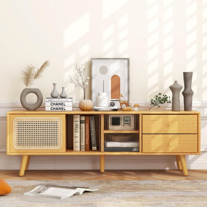 Hivvago Bamboo TV Stand for TV up to 65 Inch-Natural