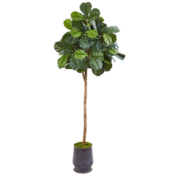 Hivvago 80 Inches Fiddle Leaf Fig Artificial tree in Ribbed Metal Planter