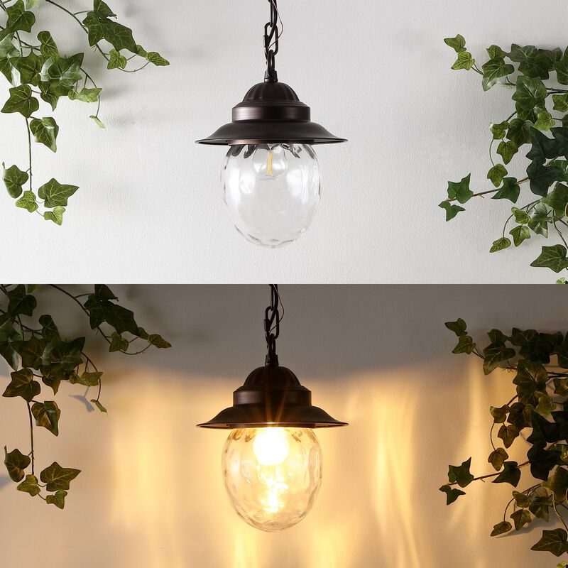 Manteo 8.25" 1-Light Farmhouse Industrial Iron/Glass Outdoor LED Pendant