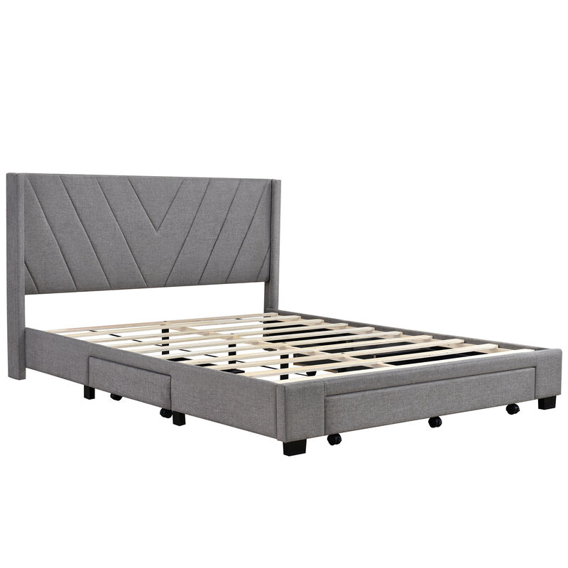 Merax Linen Upholstered Platform Bed with 3 Drawers