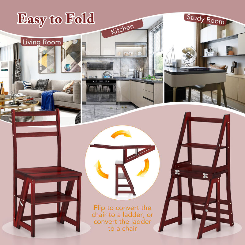 Multifunctional 3-in-1 Ladder Chair Display Plant Stand for Library Kitchen Office