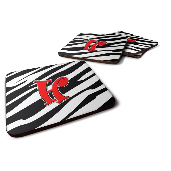 Caroline's Treasures CJ1024-HFC Monogram-Zebra Red Foam Coasters (Set of 4), Initial Letter H, 3.5 H x 3.5 W, Multicolor
