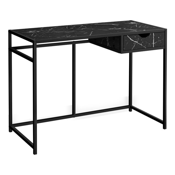 Monarch Specialties I 7572 Computer Desk, Home Office, Laptop, Storage Drawer, 42"L, Work, Metal, Laminate, Black Marble Look, Contemporary, Modern