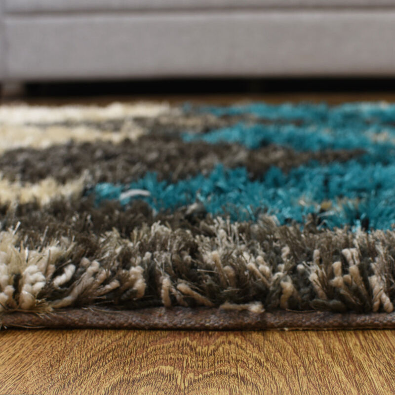 RUGSOTIC CARPETS HAND TUFTED SHAG POLYESTER ECO-FRIENDLY AREA RUGS  - 6'x6', Square, Multicolor, Geometric Modern Design, High Pile Thick Handmade Anti Skid Rugs for Living Room, Bed Room K00015