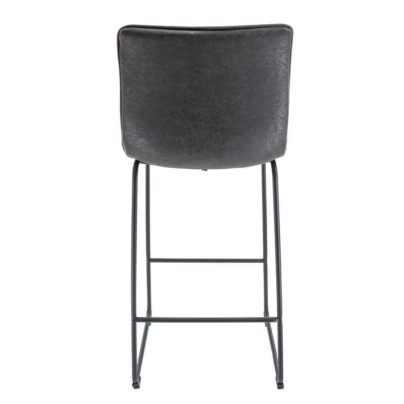 LeisureMod Brooklyn 29.9" Modern Leather Bar Stool with Black Iron Base & Footrest – Stylish and Durable Seating for Kitchen or Bar
