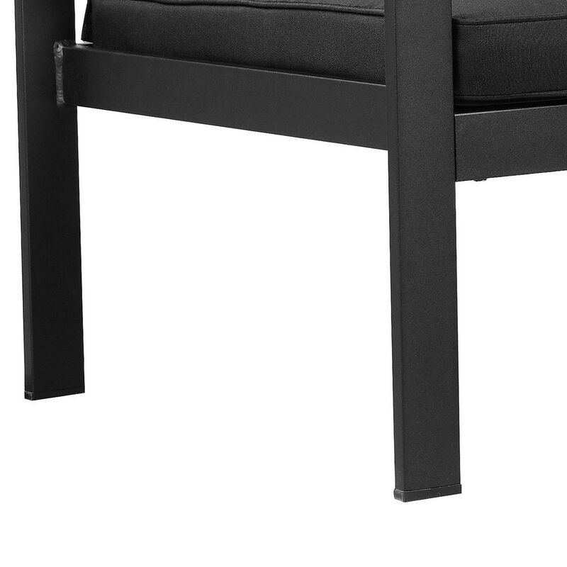 Kili 29 Inch Armchair, Jet Black Aluminum Frame, Water Resistant Fabric-Benzara
