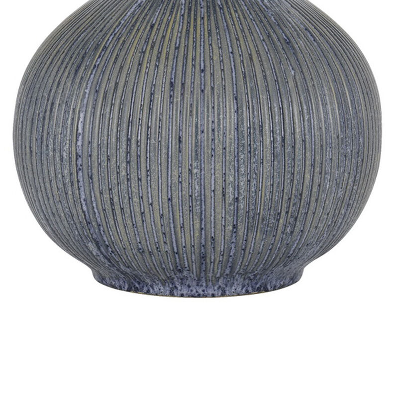 25 Inch Onion Table Lamp with Ribbed Texture and Dimmer, Distressed Stone-Benzara