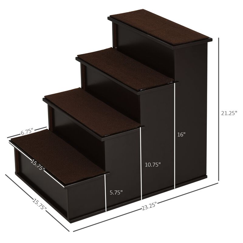 Dark Coffee Pet Steps: Cushioned 3-Tier Stairs for Small Dogs/Cats