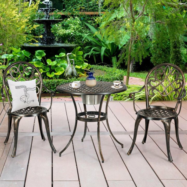 Hivvago 3 Pieces Outdoor Set Patio Bistro with Attached Removable Ice Bucket
