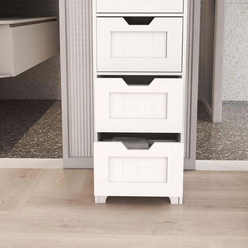 11.81 in. W. x 11.81 in. D x 32.68 in. H White Wood Linen Cabinet with 4 Drawers