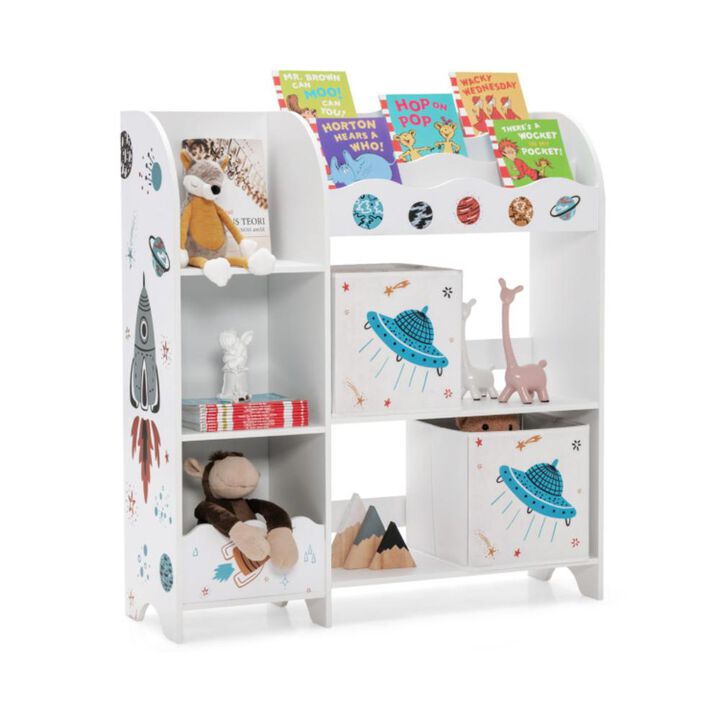 Hivvago Kids Toy and Book Organizer Children Wooden Storage Cabinet with Storage Bins