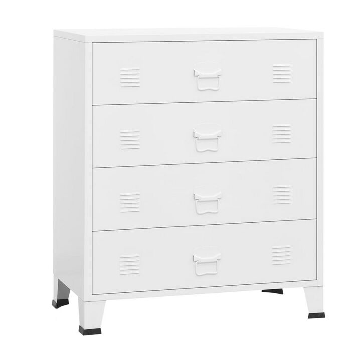 Nova Accent Cabinet, 37 Inch, 4 Drawers, Modern White Metal Frame - Benzara