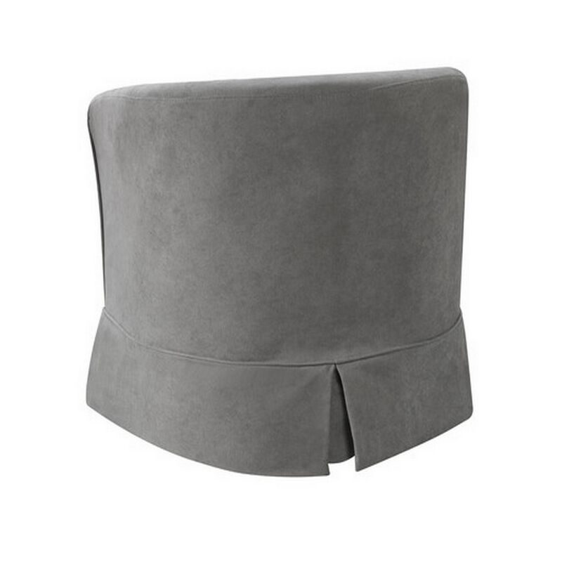 Lex 28 Inch Swivel Accent Chair, Light Gray Fabric, Curved Back, Skirted-Benzara