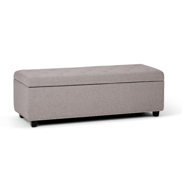 Simpli Home Hamilton Storage Ottoman In Cloud Grey Linen Look Fabric