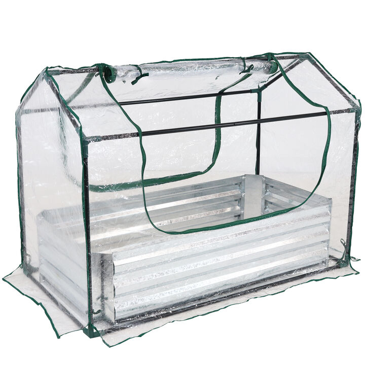 Sunnydaze Galvanized Steel Raised Bed with Greenhouse - Clear - 4 ft x 2 ft
