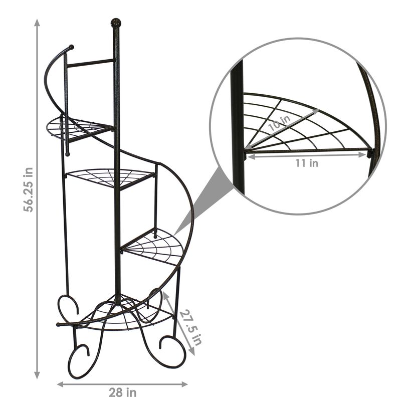 Sunnydaze Black Iron 4-Tier Spiral Staircase Plant Stand - 56 in - Set of 2
