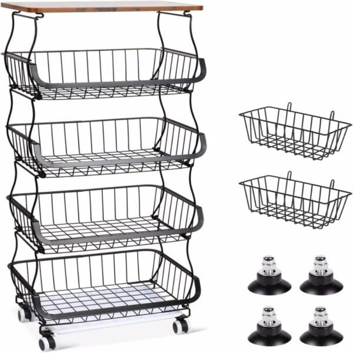 5-Tier Fruit Basket Rolling Kitchen Organizer with Storage Bins for Fruits, Vegetables, and Pantry Items
