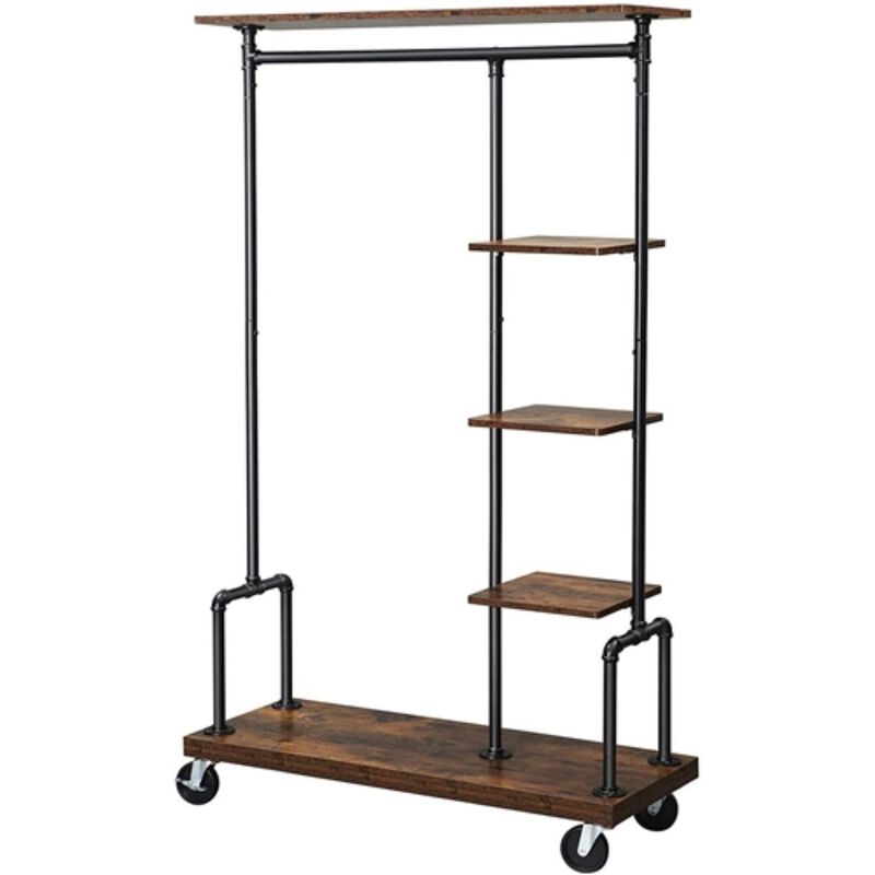 Hivvago Farmhouse 5 Tier Laundry Pipe Garment Closet Rack Wheels