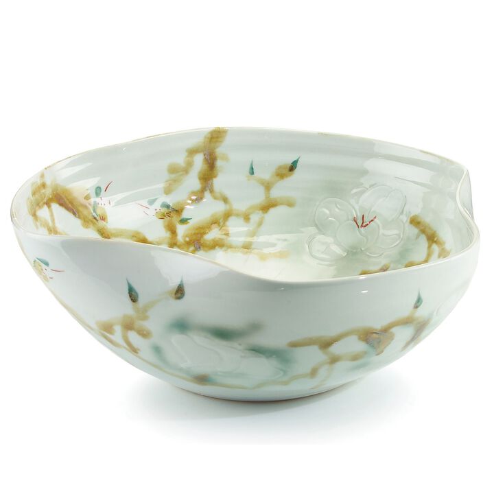 Curled-Rim Bowl In Greens And Yellows