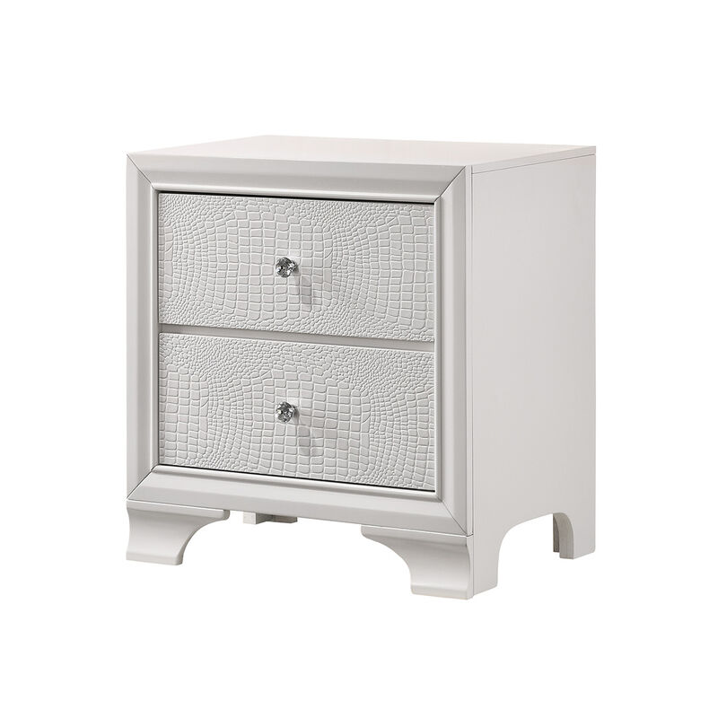 Nightstand with Textured Pattern and 2 Drawers, White-Benzara