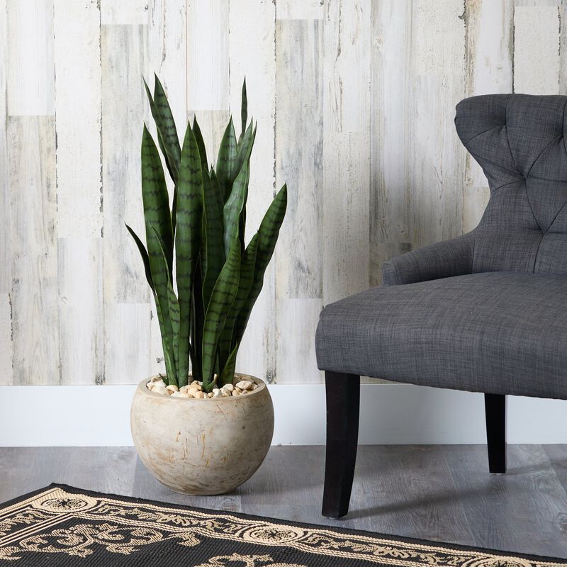 Hivvago 32" Sansevieria Artificial Plant in Sand Colored Planter