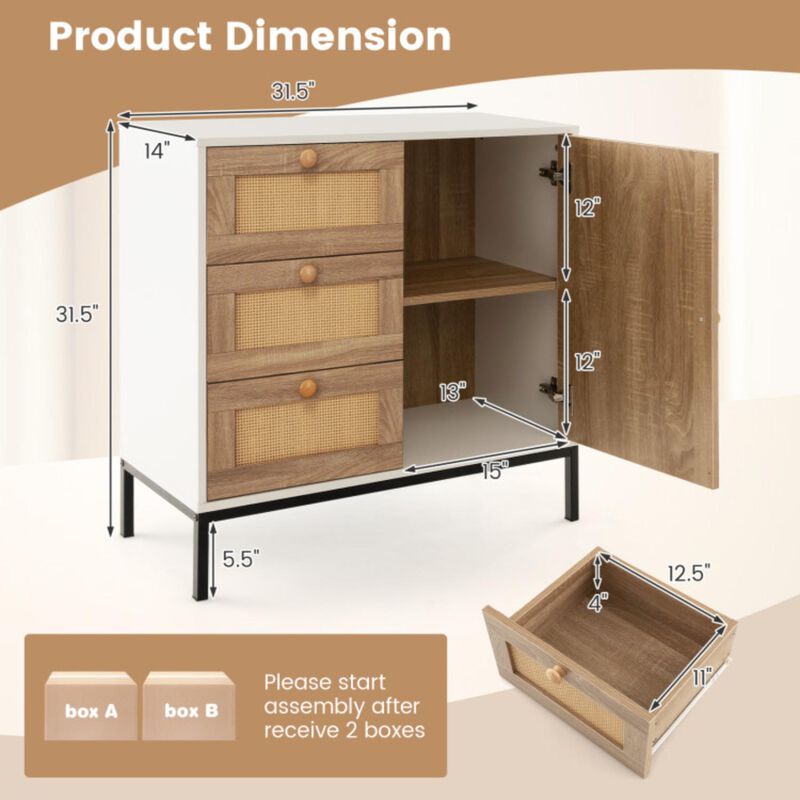 Hivvago Rattan Sideboard Buffet Cabinet with 1 Door and 3 Drawers